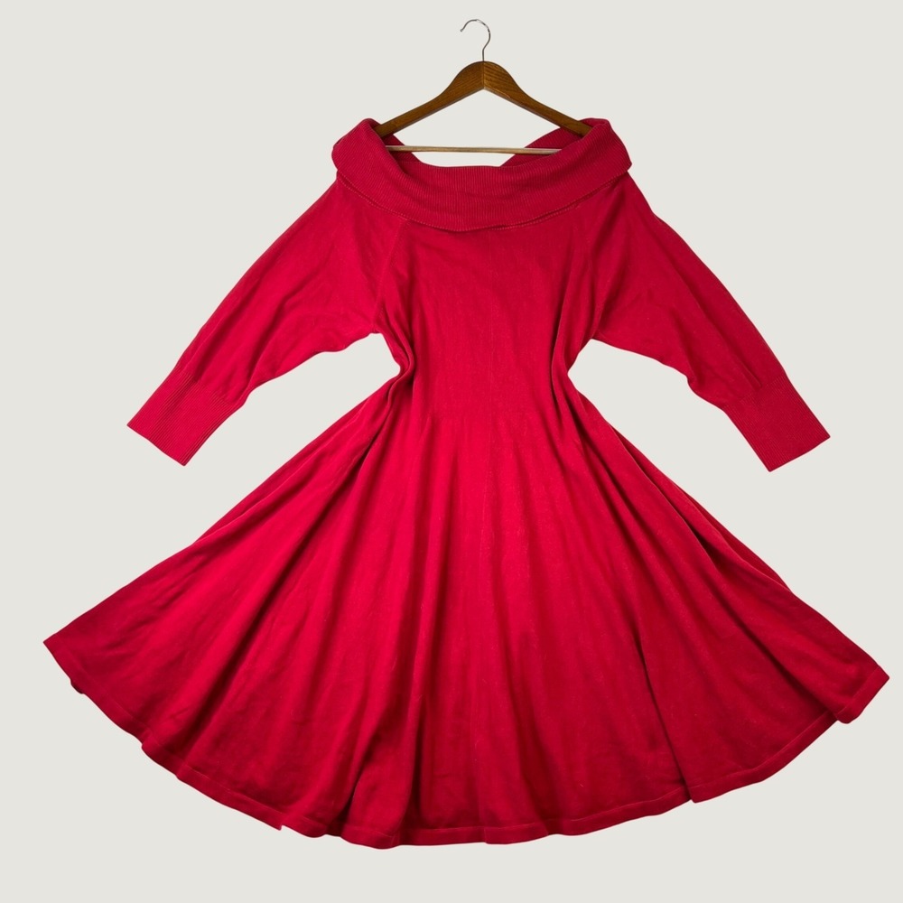 Torrid Midi Sweater Dress Off The Shoulder Cowl Neck 100% Cotton Red Size 3 3X